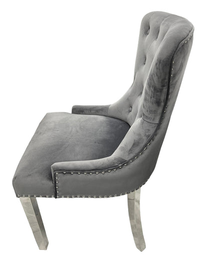 Chelsea Dark Grey Chair Lion Knocker Chrome Legs