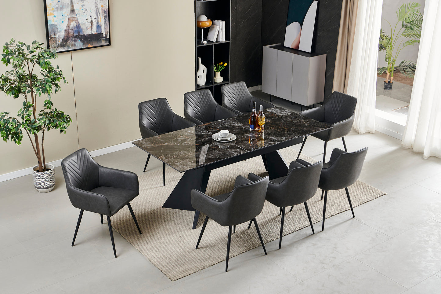 Miami 180cm Extending Black & Gold Ceramic Table & 6 Chairs