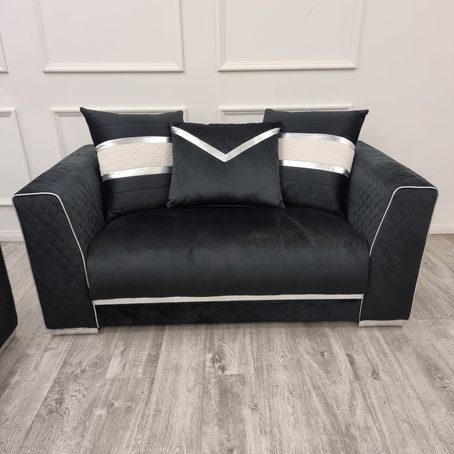 Empire 3 & 2 Seater Sofa Set - Black & Silver