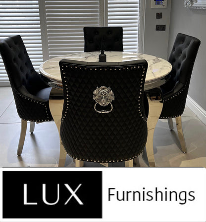 Louis Round White Marble & Lion chairs