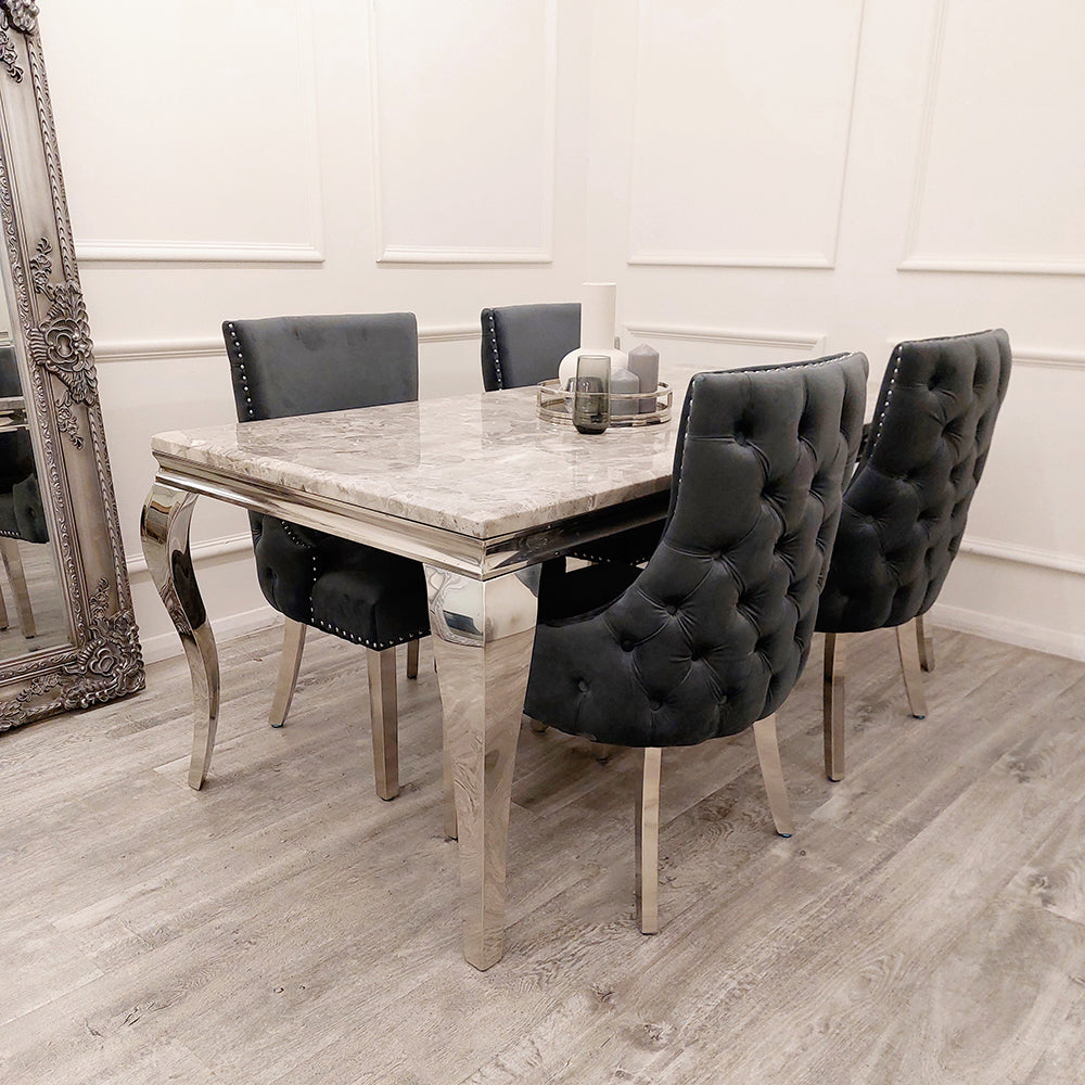 Louis Dining 150cm Table and 4 Florence Buttoned Chairs