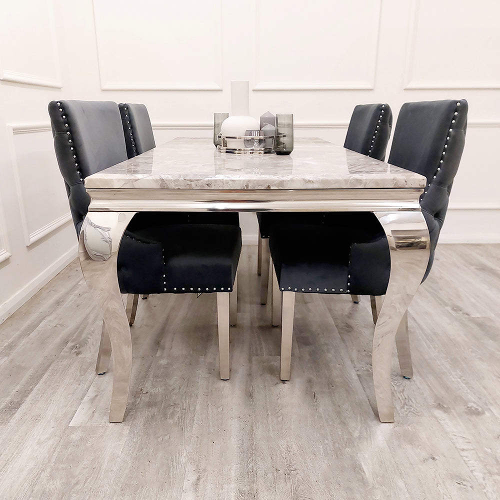 Louis Dining 150cm Table and 4 Florence Buttoned Chairs