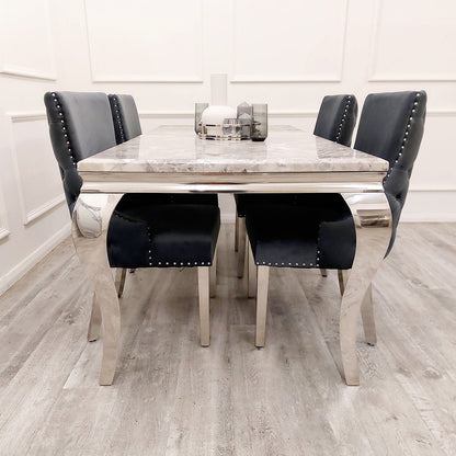 Louis Dining 150cm Table and 4 Florence Buttoned Chairs