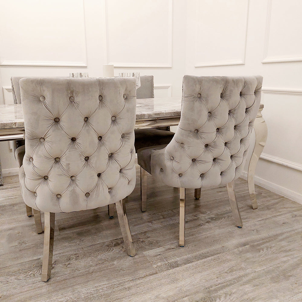 Louis Dining 150cm Table and 4 Florence Buttoned Chairs