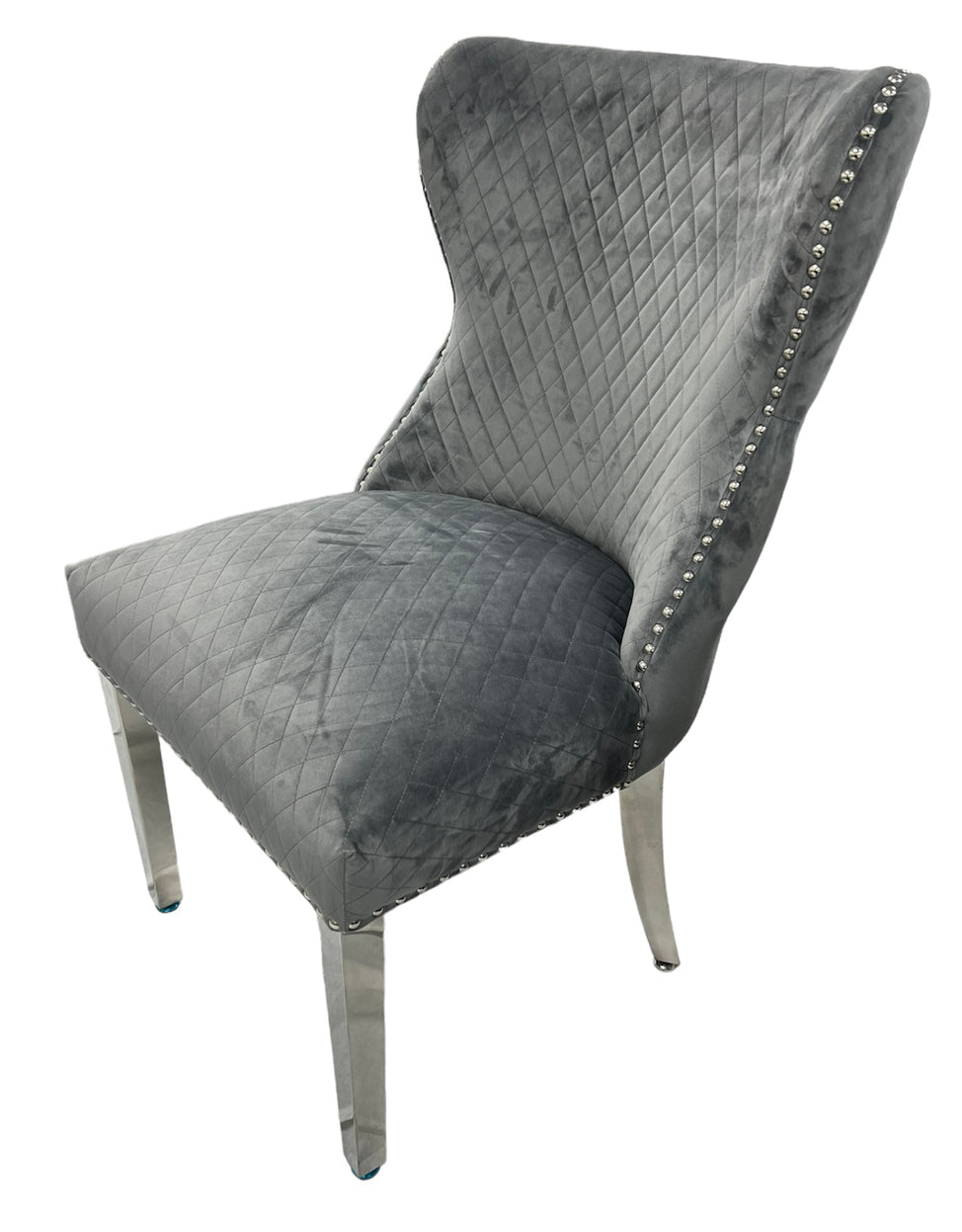 Lewis Dark Grey Chair Lion Knocker Chrome Legs