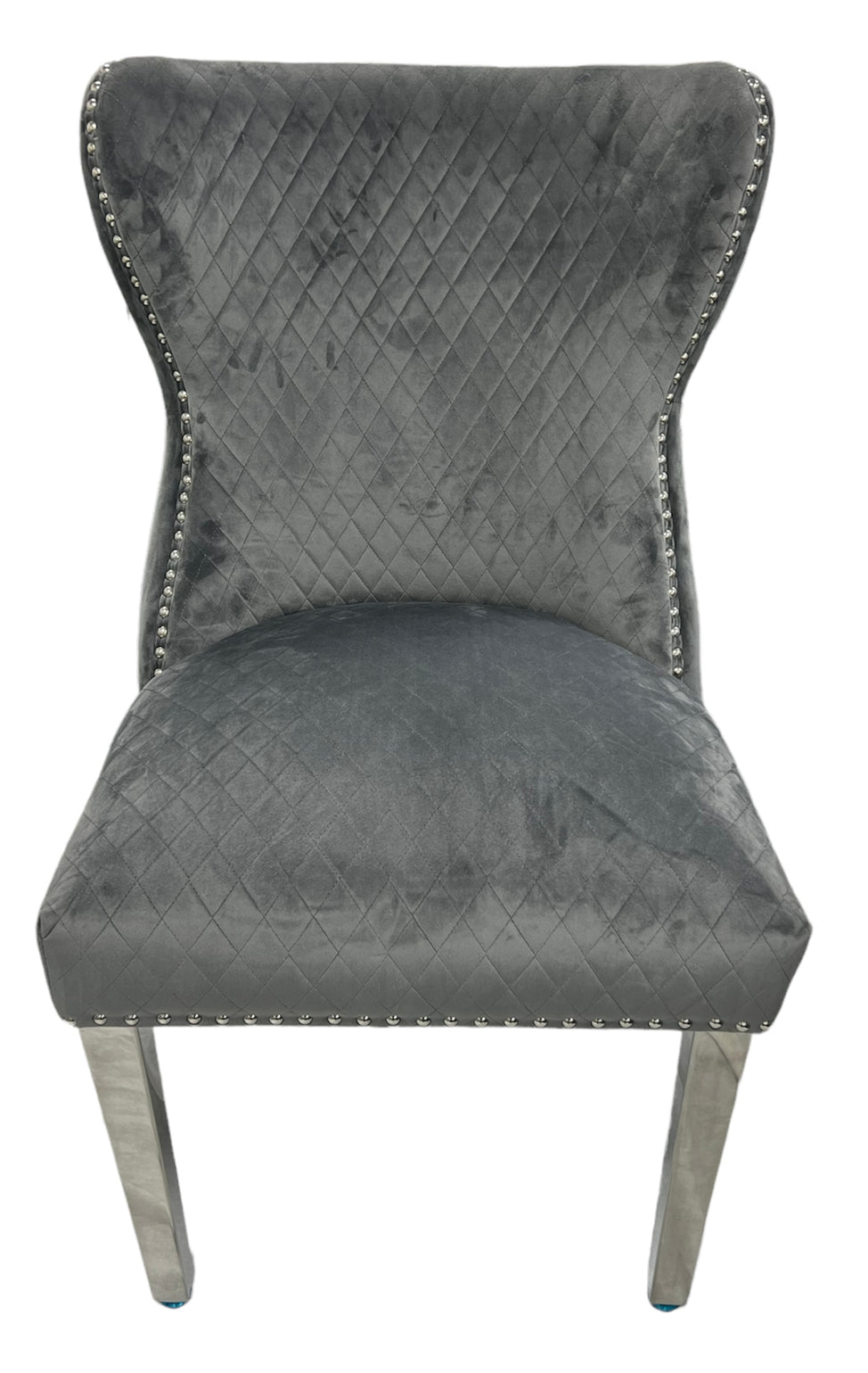 Lewis Dark Grey Chair Lion Knocker Chrome Legs