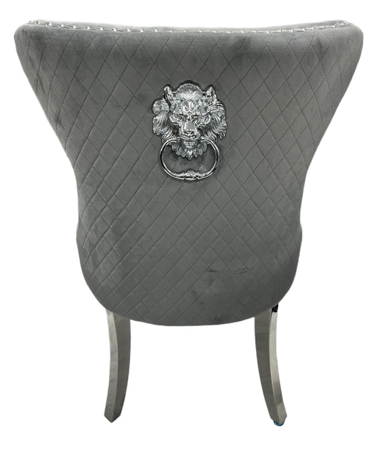 Mayfair Dark Grey Chair Lion Knocker Chrome Legs