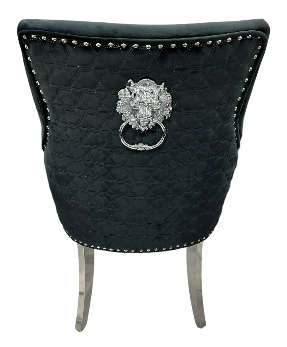 Roma Black Chair Lion Knocker Chrome Legs