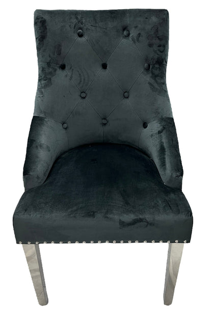 Roma Black Chair Lion Knocker Chrome Legs