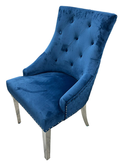 Roma Blue Chair Lion Knocker Chrome Legs