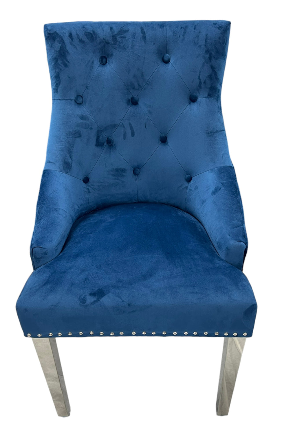 Roma Blue Chair Lion Knocker Chrome Legs