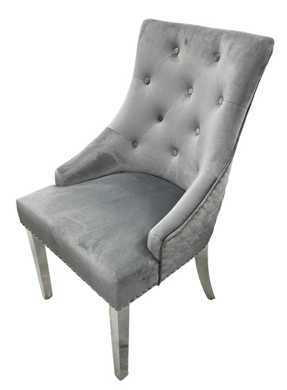 Roma Dark Grey Chair Lion Knocker Chrome Legs