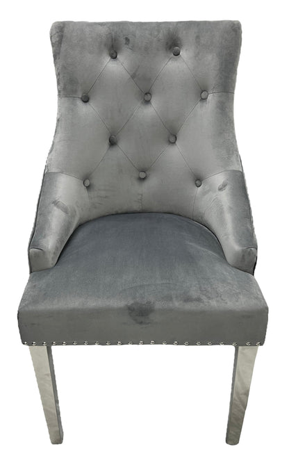 Roma Dark Grey Chair Lion Knocker Chrome Legs