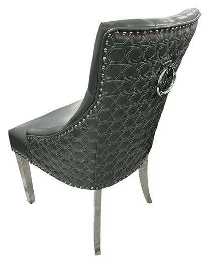 Roma PU Dark Grey Chair Ring Knocker Chrome Legs