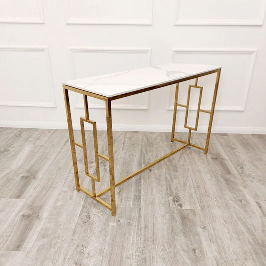 GEO GOLD CONSOLE TABLE WITH SINTERED STONE TOP