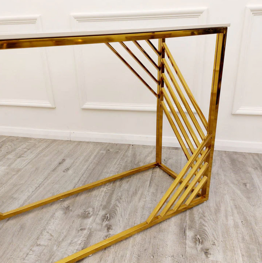 AZURE GOLD CONSOLE TABLE WITH POLAR WHITE SINTERED STONE TOP