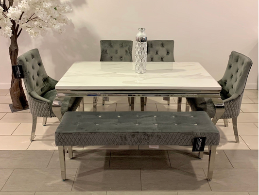 1.6m Marble Dining Table 4 Chairs & Bench
