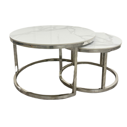 Cato Nest of 2 Short Round Coffee Silver Tables