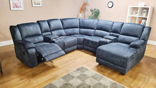 Venus Blue Power Recliner Corner Chaise & 2 Consoles