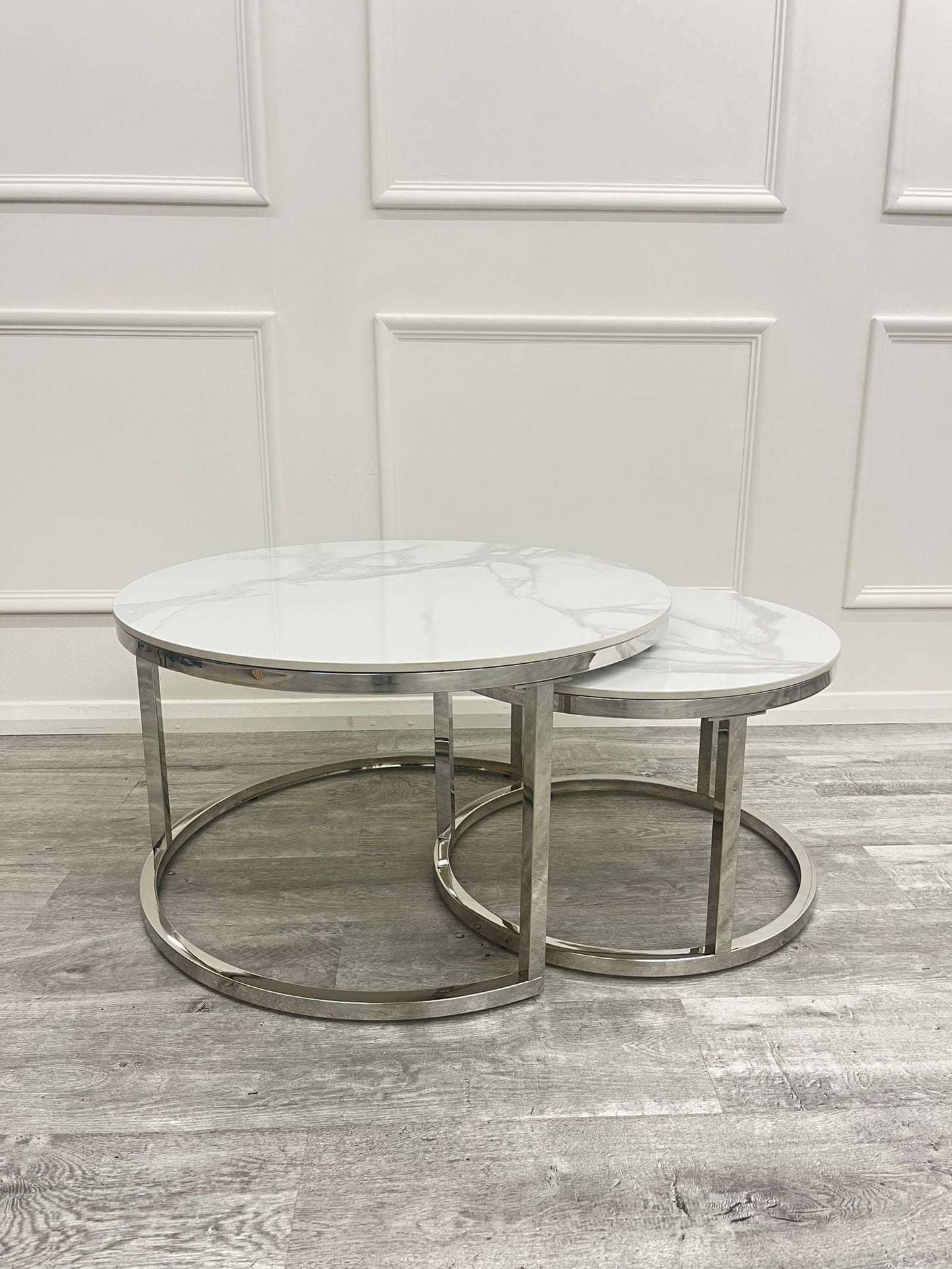 Cato Nest of 2 Short Round Coffee Silver Tables
