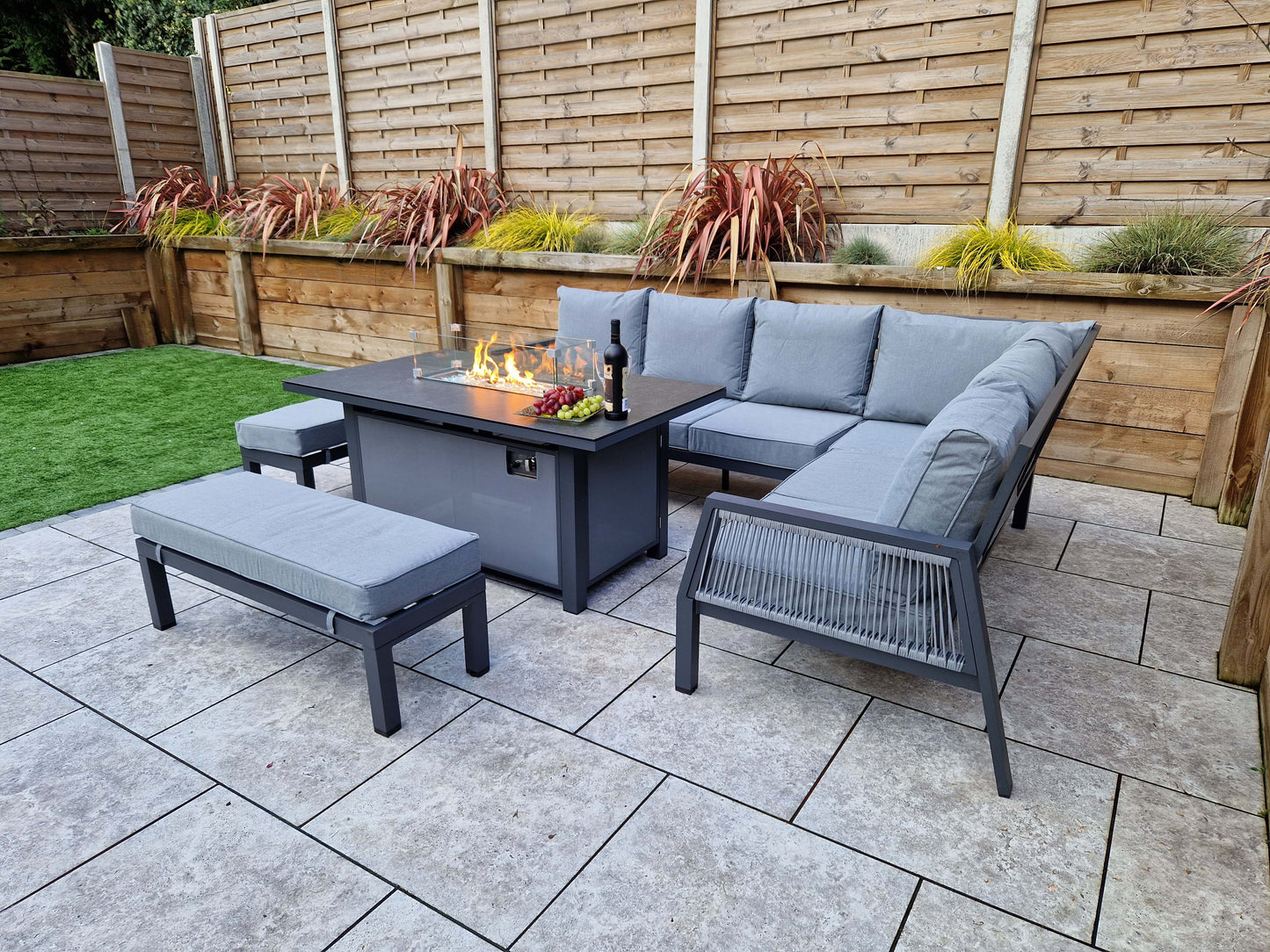 Bettina Corner Sofa Set With Gas Lift Firepit Table