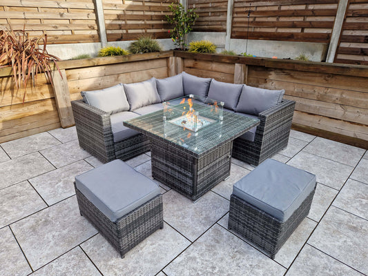 GEORGIA grey weave corner gas firepit set