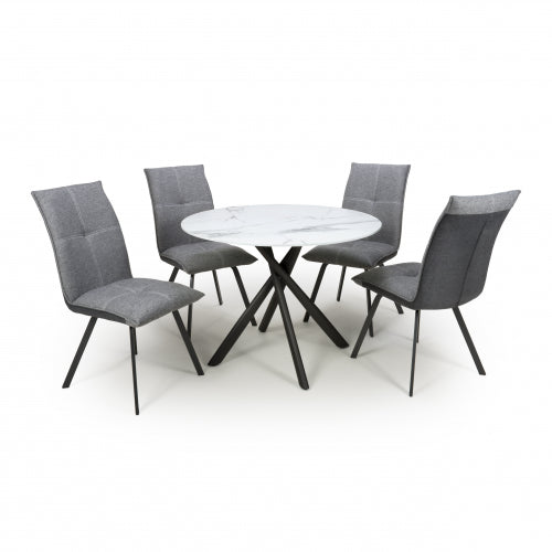 Avesta White & 4 Ariel Light Grey Dining Set