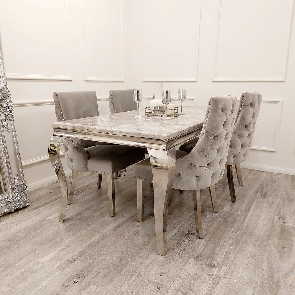 Louis Dining 150cm Table and 4 Florence Buttoned Chairs