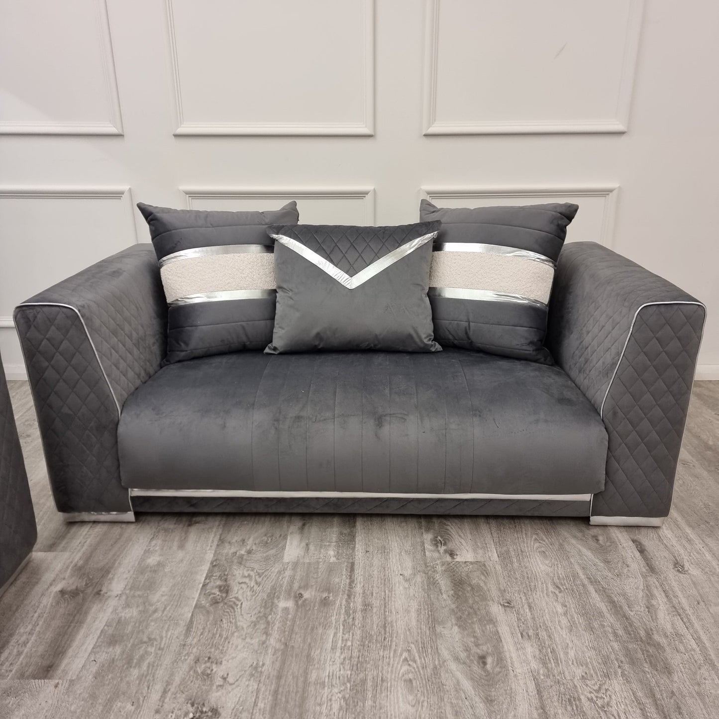 Empire 3 & 2 Seater Sofa Set - Grey & Chrome