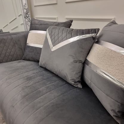 Empire 3 & 2 Seater Sofa Set - Grey & Chrome